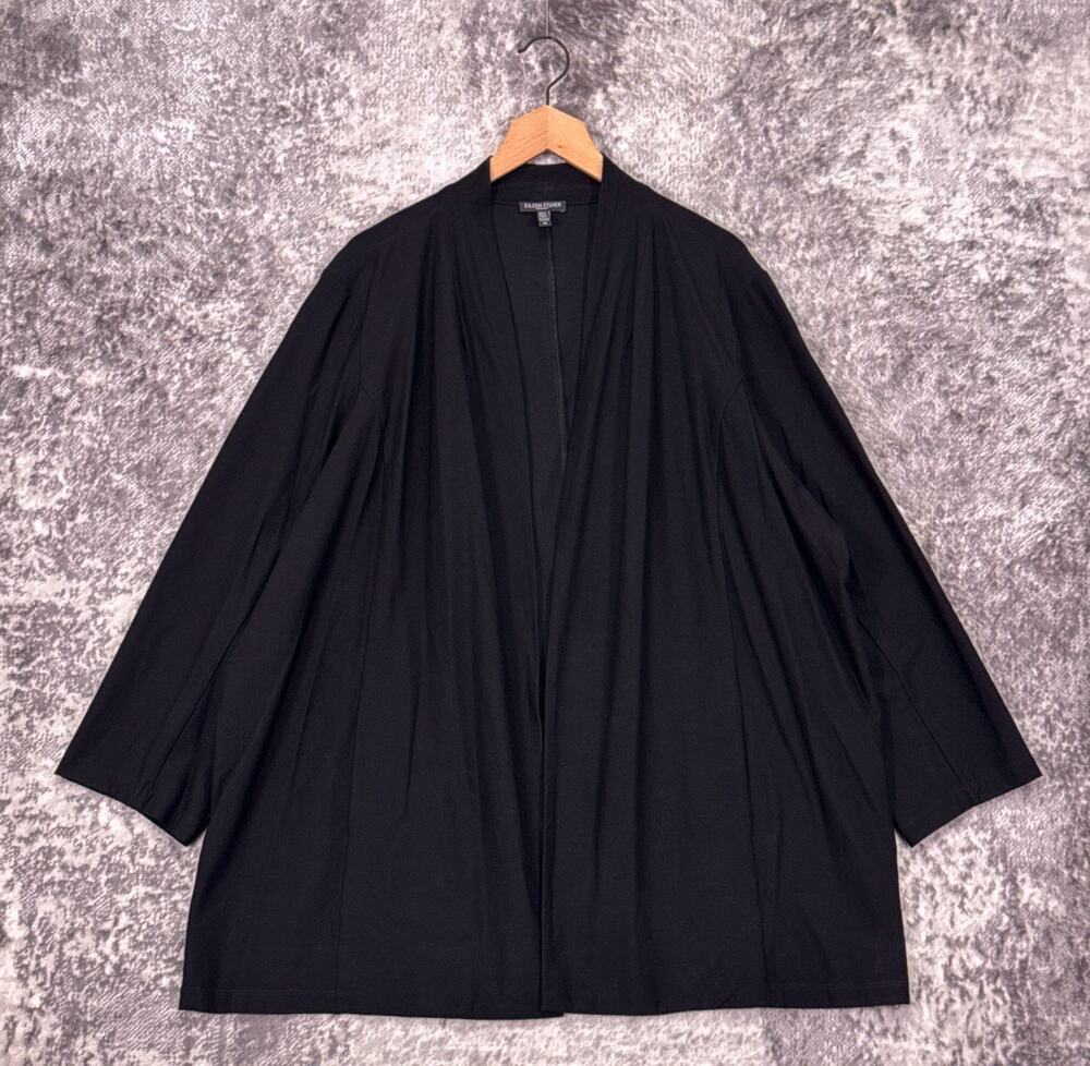 Eileen Fisher Jacket 3X Womens Lightweight Washable Stretch Crepe Black Open